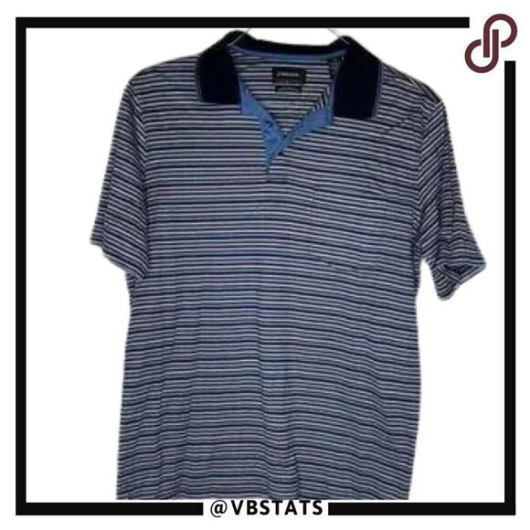 Cotton Reel Blue-White Striped Double Mercerized Cotton Polo Size Large - Picture 1 of 5